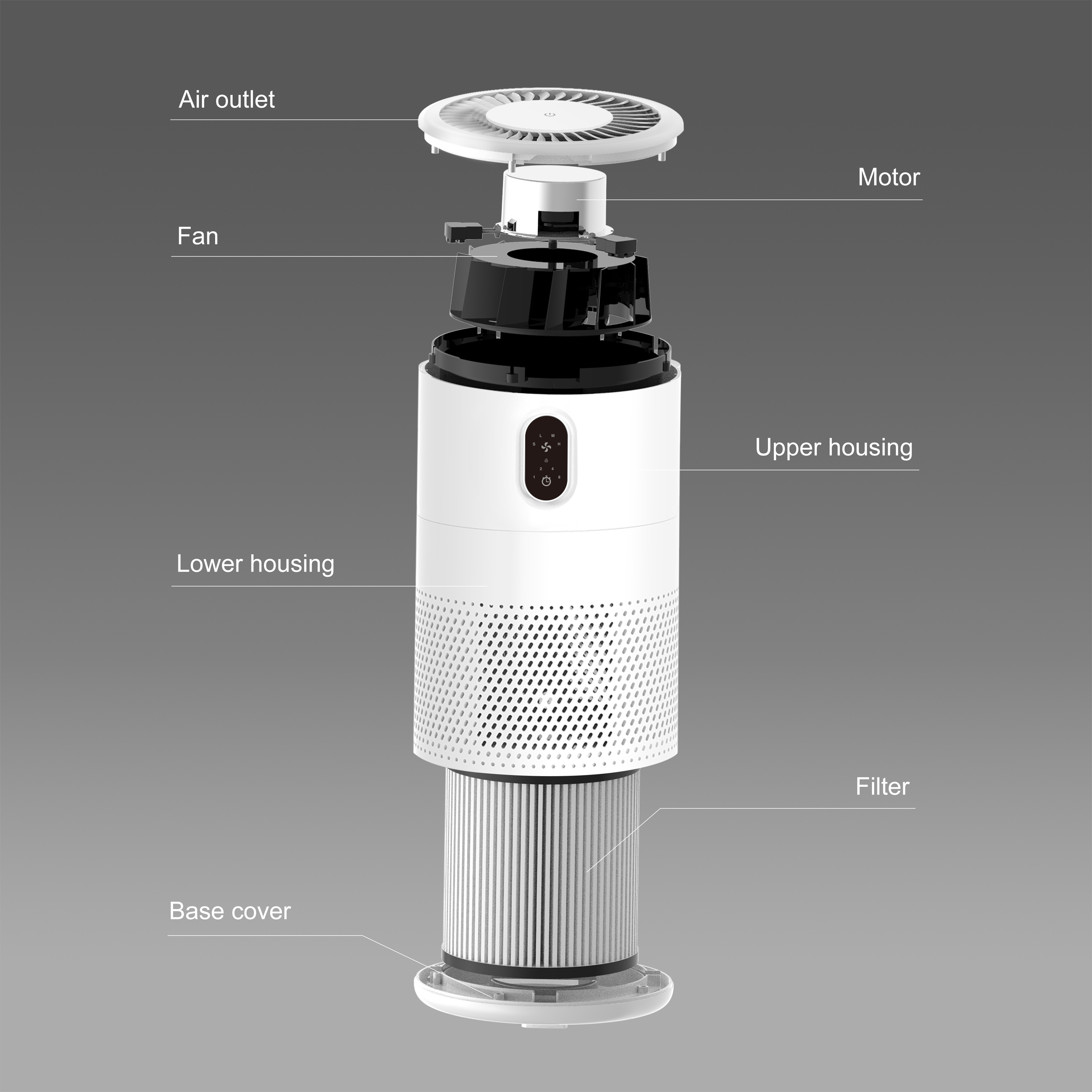 Purificador de ar de mesa composto ABS portátil com luz noturna