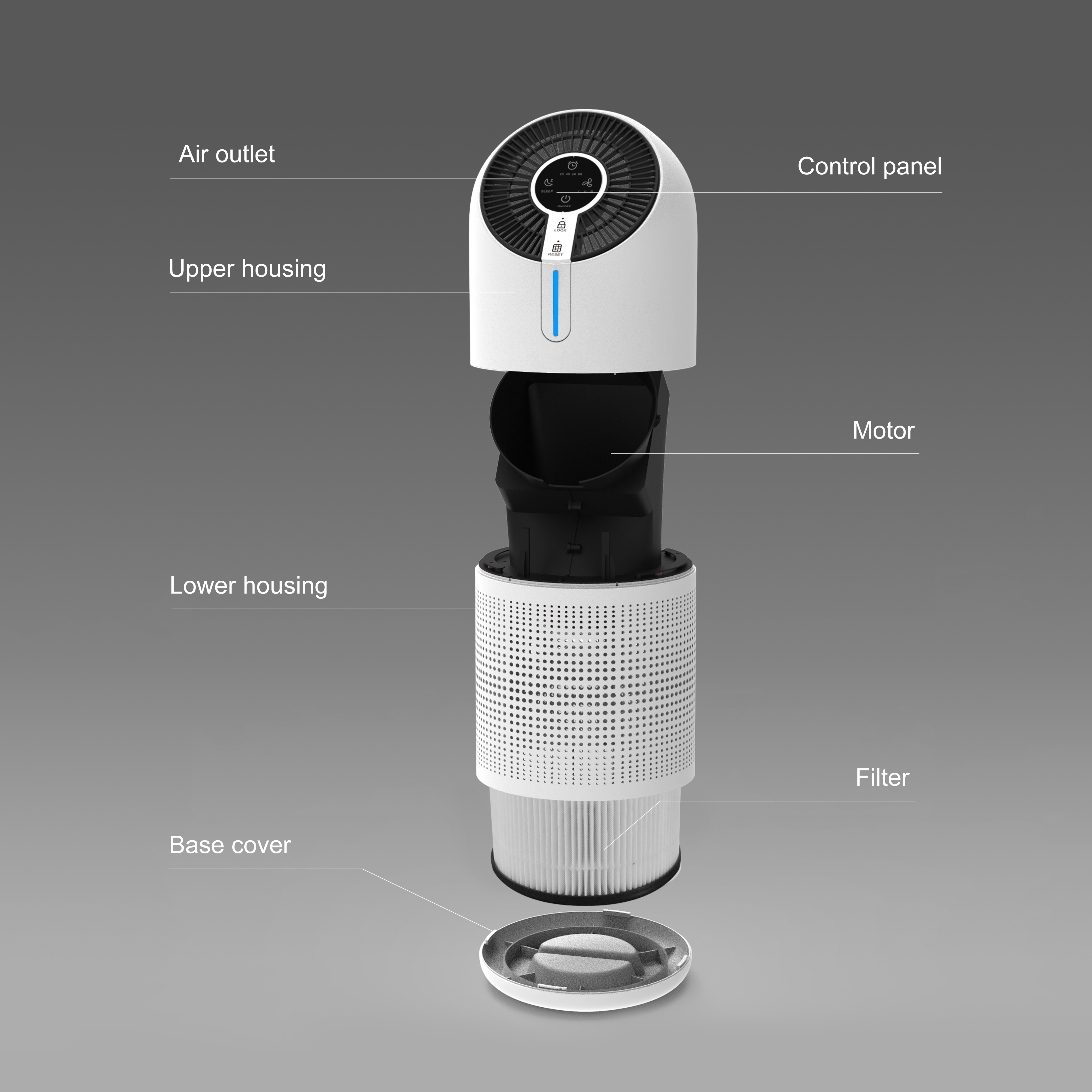 Purificador de ar de mesa com sensor de odor elétrico ROHS